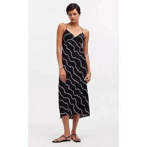Madewell Slip Dress 2 Midi Black White Beachy Side Zip Adjustable Straps Sadie